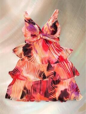 Vintage Bisou Bisou abstract print tiered ruffle dress